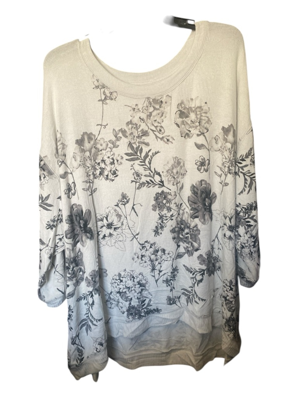 Floral Print Lightweight Sweatshirt - Gray on White